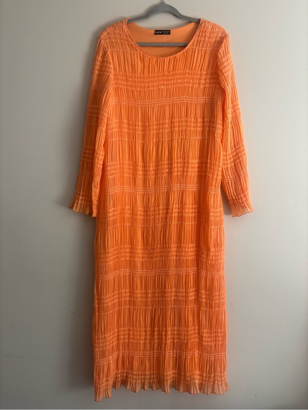 Lightweight Orange Crinkle Midi Dress -